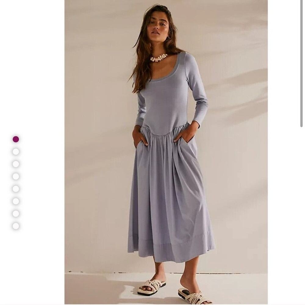 Free People Beach Aelia Solid Dress Midi Aleutian Lavender Drop Waist Women's M